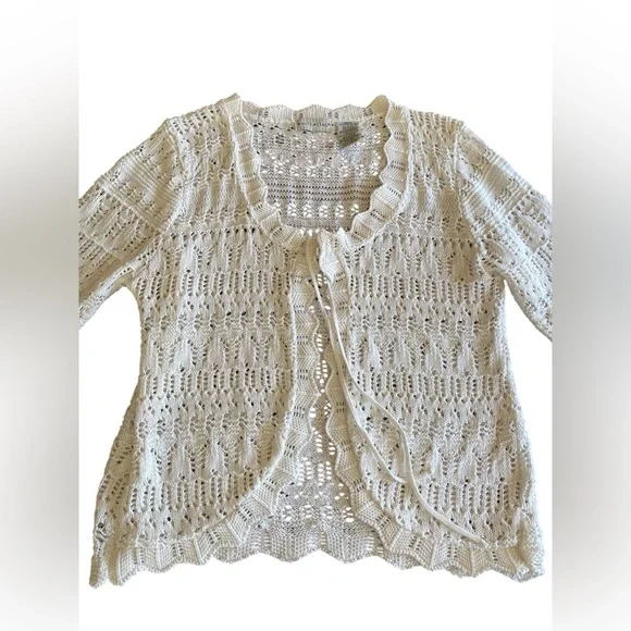 Vintage White Stag Tie Front Sweater Women’s XL Cottagecore Coquette 90s Grandma - Picture 2 of 5